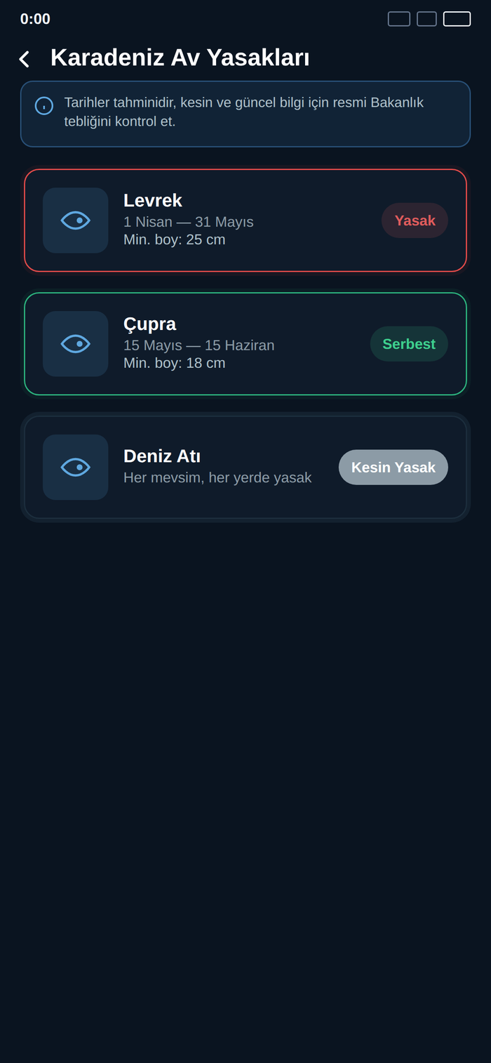 Av Yasağı Takvimi ekran görüntüsü
